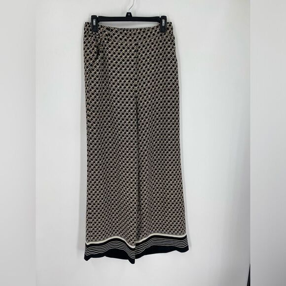 H&M Black and Cream Chain Print Wide Leg Pull On Pants size 6 - Picture 1 of 3